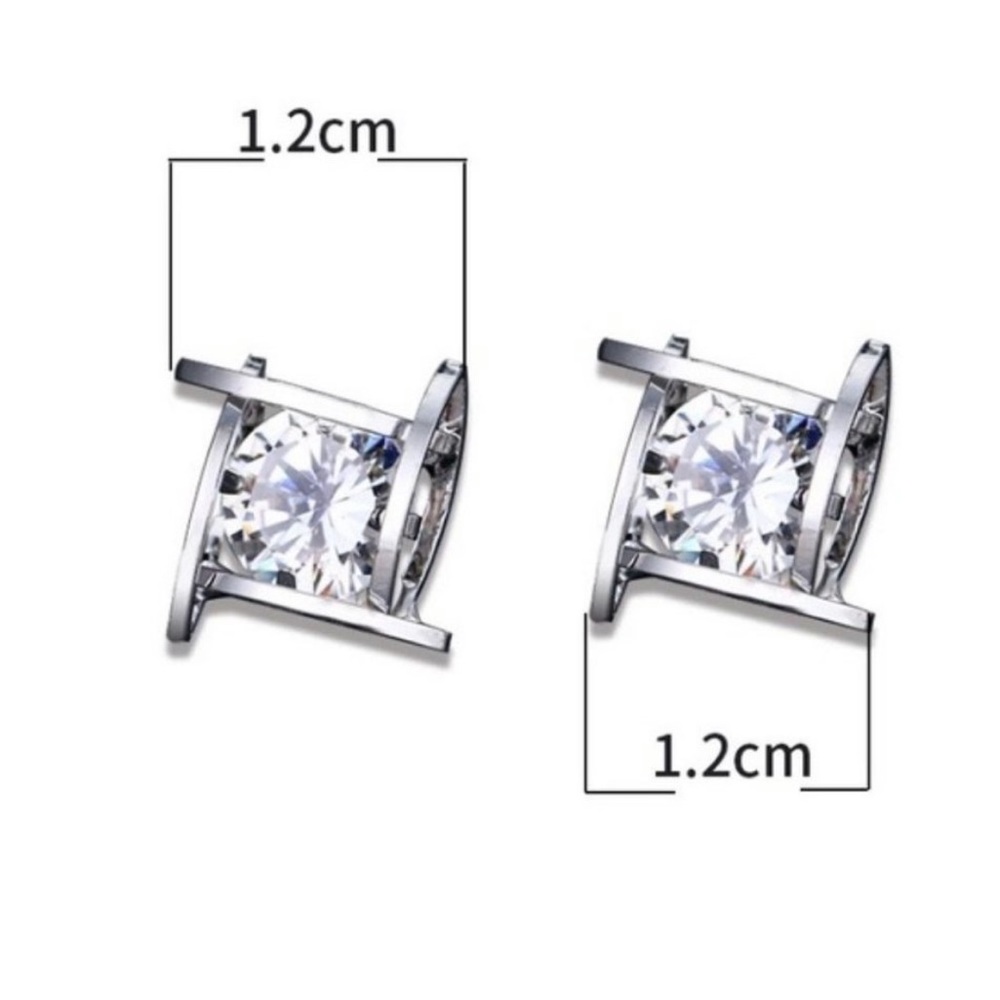NEW Silver Solitaire Caged Diamond Stud Earrings - Picture 8 of 8